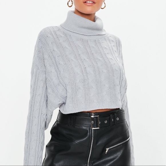 Missguided Sweaters - Missguided Grey Roll Neck Knitted Cropped Sweater